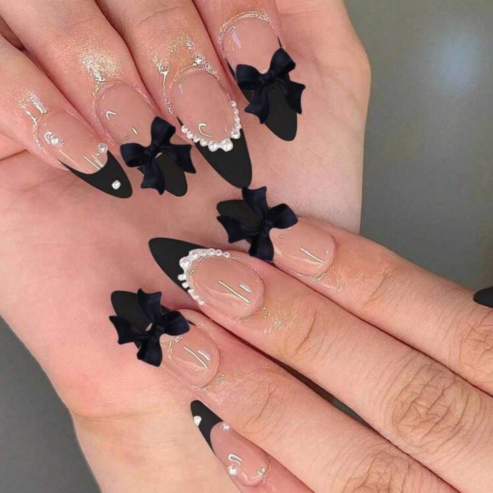 Add A Touch Of Romance With 24Pcs Press On Nails Almond Nails Elegant Faux Pearl - Picture 1 of 3